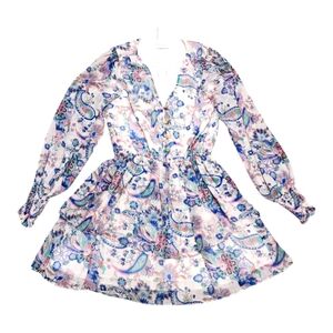 Lavender Brown Loretta Mini Dress In White & Blue Multi Size Small NWT